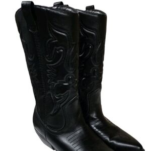 Soda Black Embroidered Heeled Boots Reno-S